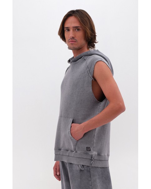 Dirty Laundry - Sleeveless Hoodie With Raw Edges