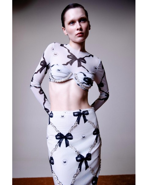 Milkwhite - Cropped Mesh Top with Crystals
