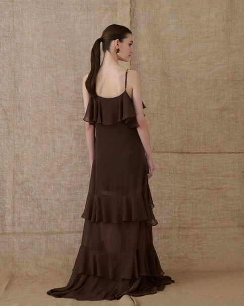 Vassia Kostara - Brown Ruffed Maxi Dress