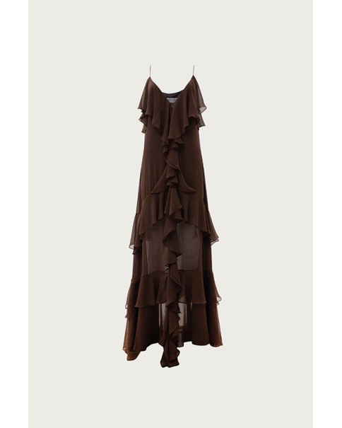 Vassia Kostara - Brown Ruffed Maxi Dress