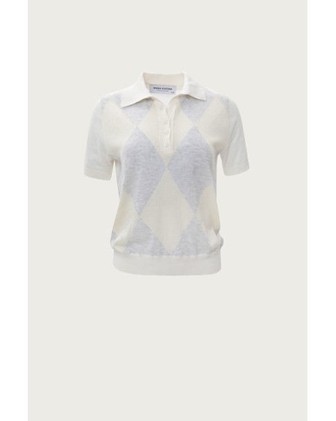 Vassia Kostara - Ecru Polo Knitted With Rhombus Pattern