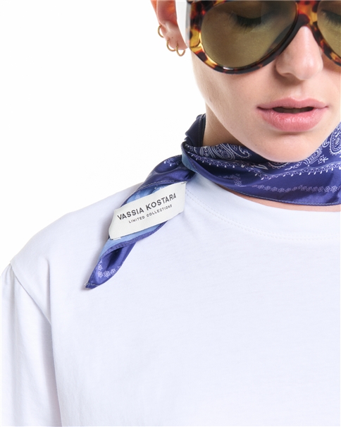 Vassia Kostara - White T-shirt With Blue Bandana