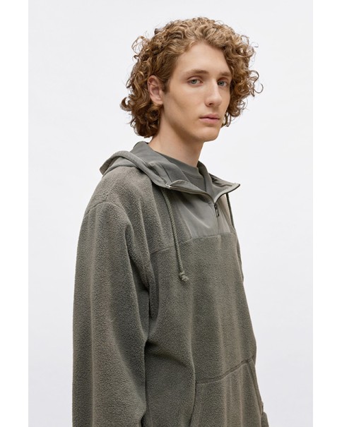 Teddy Mixed Fabric Hoodie