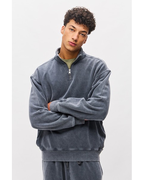 DROPPED SHOULDER HALF-ZIP CREWNECK