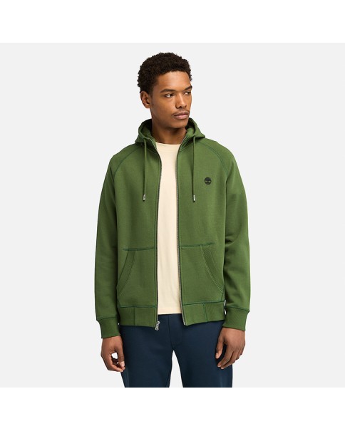 EXETER RIVER Brushed Back Full Zip Hoodie BLACK FOREST GREEN